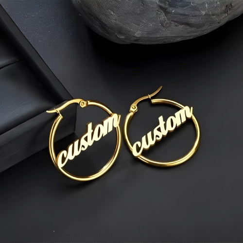 Hoop Earrings Centered Name High Quality Gold earring.