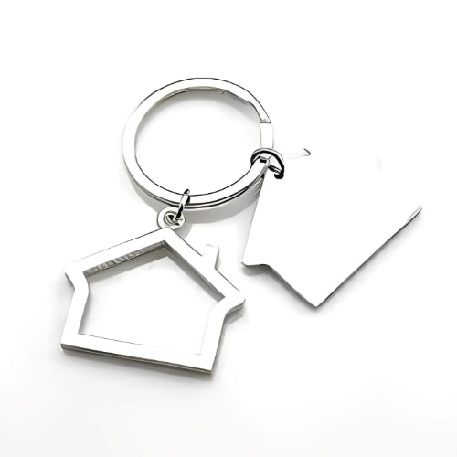House keychaiin-Silver-customized-name-Quote-double-house-shape-Jewel