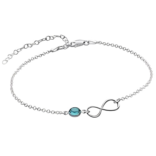 Infinity Design Pure Silver Bracelet Decorated with a piece of BirthStone