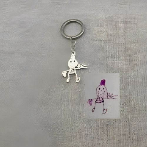 Kids Drawing Cutomized and made in Silver .Provide-your-kids-Drawing-to-cusomize-silver-gold-Keychain-Pendant-Bracelet-according-to-your-order-Gift Grandkids.