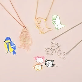 Kids Drawing Cutomized and made in gold plated. Provide-your-kids-Drawing-to-cusomize-silver-gold-Pendant-Necklace-Bracelet-according-to-your-order-Gift Birthday-Grand