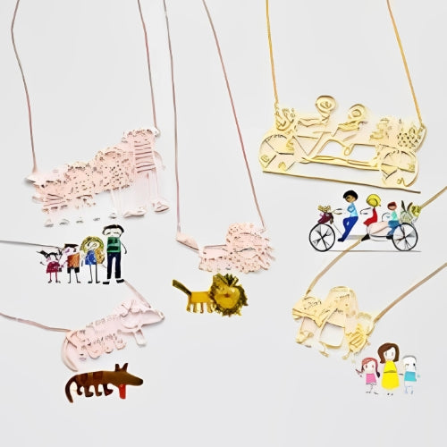 Kids Drawing Cutomized and made in gold plated. Provide-your-kids-Drawing-to-cusomize-silver-gold-Pendant-Necklace-Bracelet-according-to-your-order-Gift Birthday-Grand