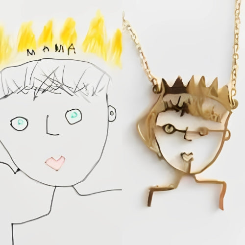 Kids Drawing Cutomized and made in gold plated.Provide-your-kids-Drawing-to-cusomize-silver-gold-Pendant-Necklace-Bracelet-according-to-your-order-Gift Birthday-Grandkid