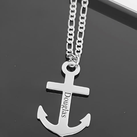 Men-Silver-Jewel -Women- Anchor-Symbol-Engraved-Personalised-Name-Customized-Necklace-Pendant