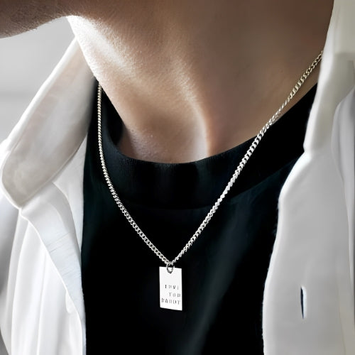 Men-Silver-Jewel -Women- Rectangle-Engraved-Personalised-Name-Quote-necklace-Pendant