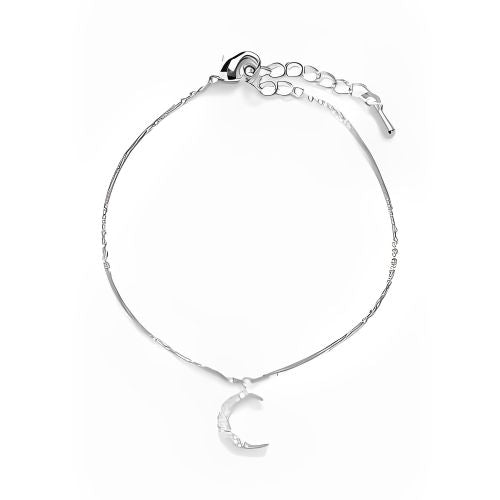 Moon Shape Pure Silver with Zircon Anklet