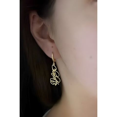 using different Fonts  Dangling Earings of High Quality Gold Plated.