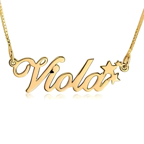 PERSONALIZED NAME GOLD PLATED PENDANT DESIGNED WITH CROWN & STARS.