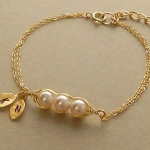 Pearl Bangle braclet with 2 initials, customized Name Personalized jewelry for all ocassions. Gold plated name Bracelet Bangle.