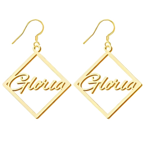 Polygon Dangling Special Design  Earrings Centered Customized Name High Quality Gold Plated.