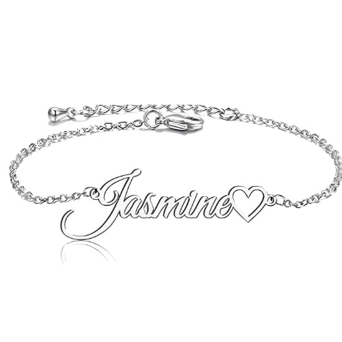 Pure Silver 924 Customized Personalized Name Bangle Bracelet Decorated with Heart