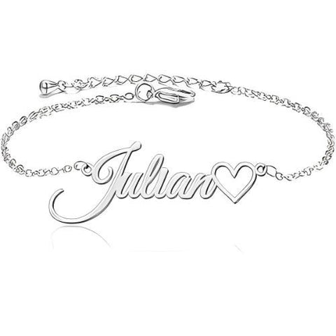 Pure Silver Anklet Custom Name Heart  Personalized Name Gift.