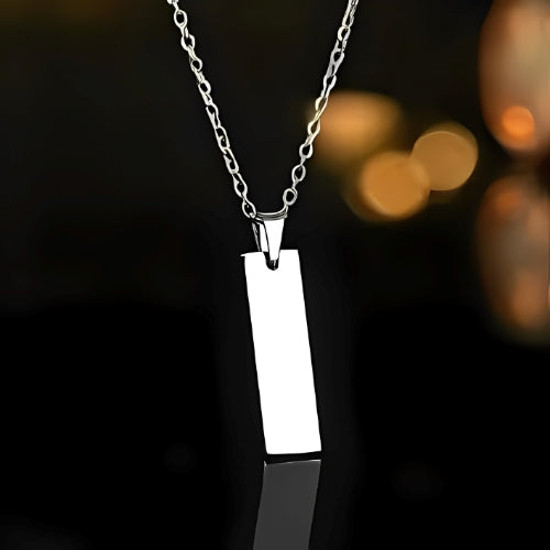 Rectangle-Plain-or-Custom-Name-Engraved-Nameplate-Necklace-Men Women-Silver-Pendant