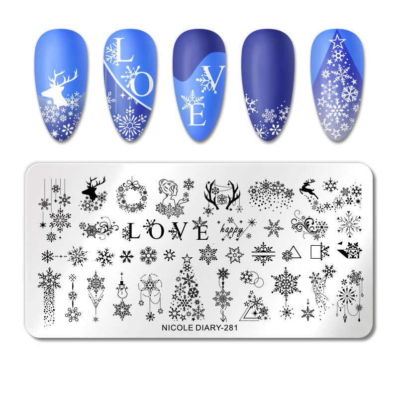 NICOLE DIARY Leaves Flower Stripe Design Stamping Plates Abstract Lady Face Nail Stamp Templates Leaf Floral Printing Stencil