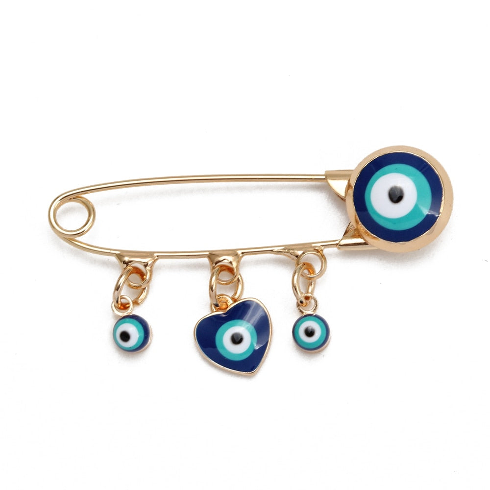 Lucky Eye Blue Turkish Evil Eye Brooch Pin for Women Men Dropping Oil Flower Crown Star Hamsa Hand Charm Fashion Jewelry BD52