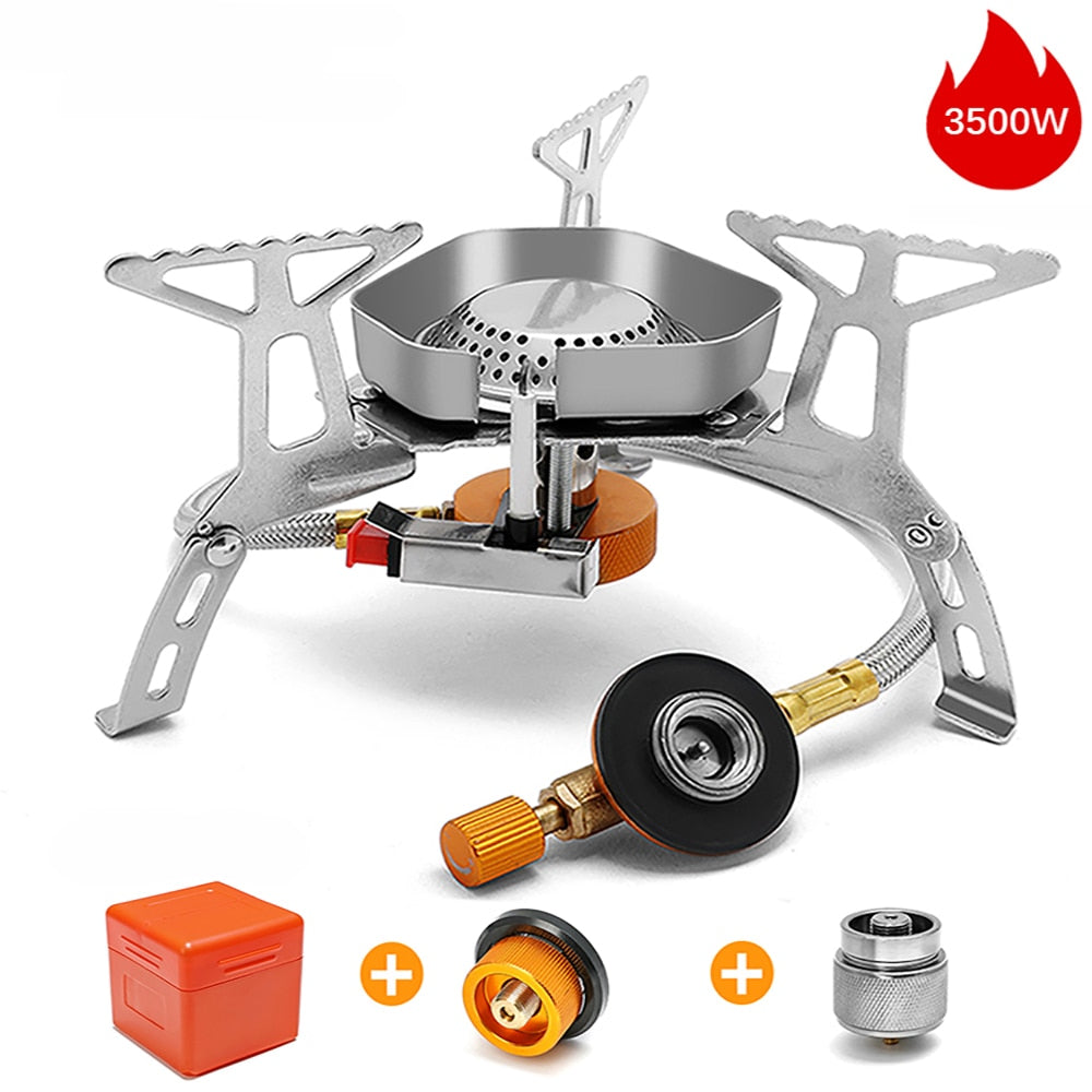 Camping Wind Proof Gas Burner Outdoor Strong Fire Stove Heater Tourism Equipment Supplies Tourist Kitchen Survival Trips