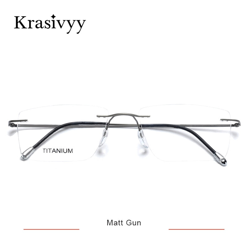 Krasivyy Titanium Glasses Frame Men 2023 New European Design Square Rimless Prescription Eyeglasses Eyewear Frame for Women