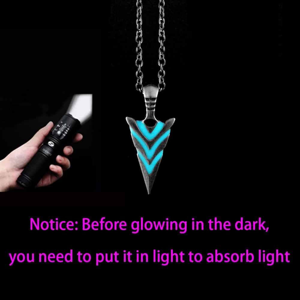 Luminous Glowing Arrow Pendant Necklace Knight Spear Necklace Glow In The Dark Pike Necklace for Women Men Halloween Gift