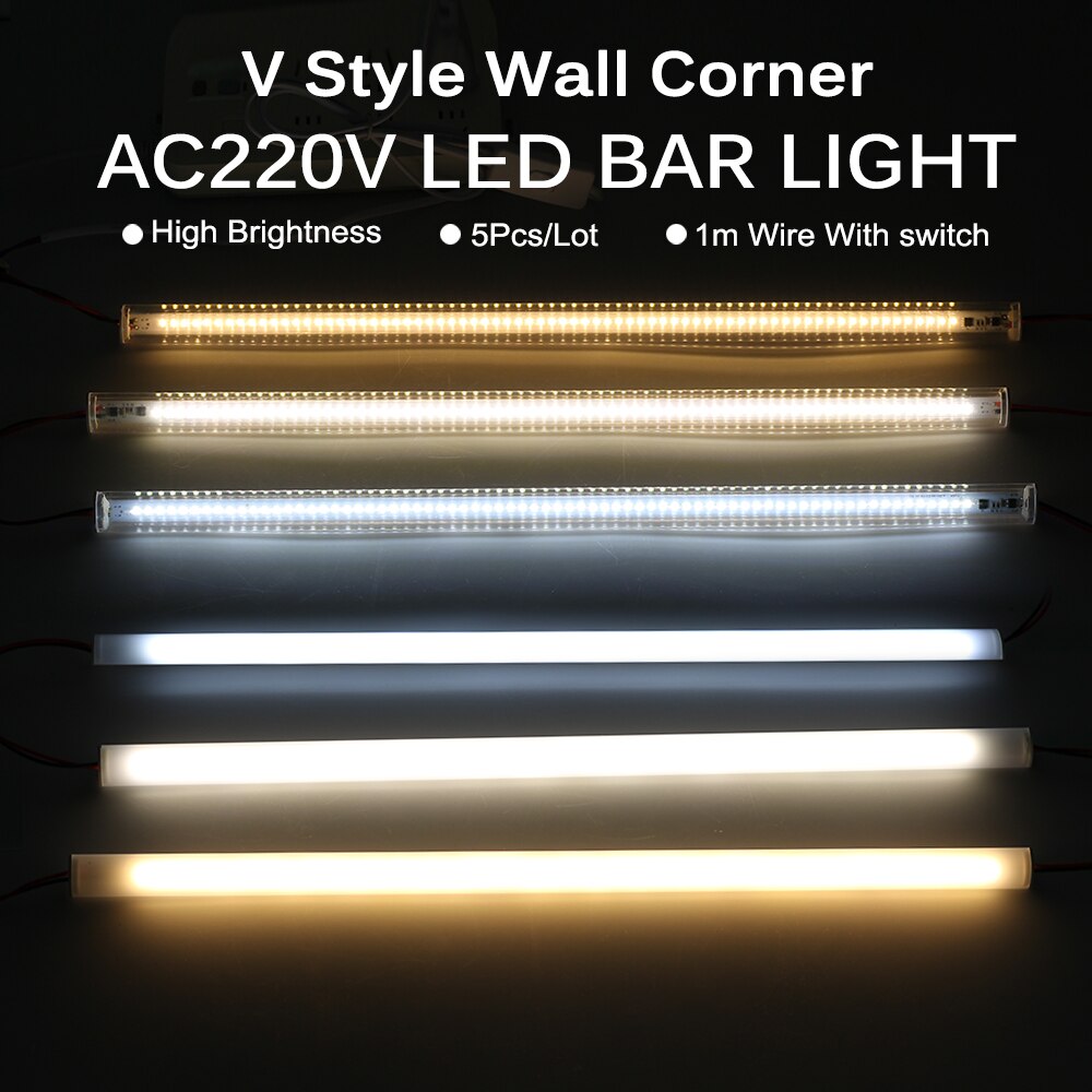 220V LED Cabinet Light V-Type Wall Corner Tube Lamp White Natural/Warm White LED Bar Wardrobe Kitchen Lighting with Switch