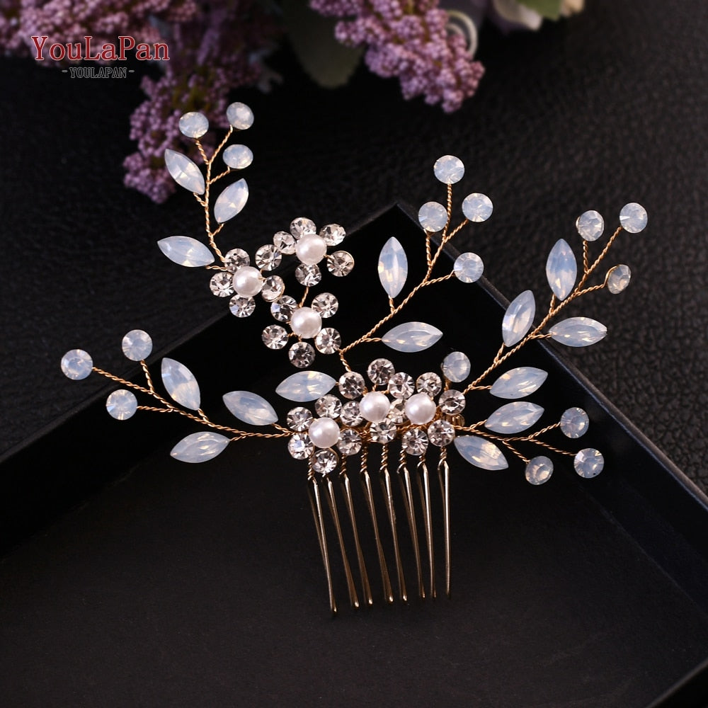 YouLaPan HP133 Rhinestone Crystal Bridal Hair Accessories Women Hair Comb Bride Hair Clips Flower Hair Pins Party Headpiece