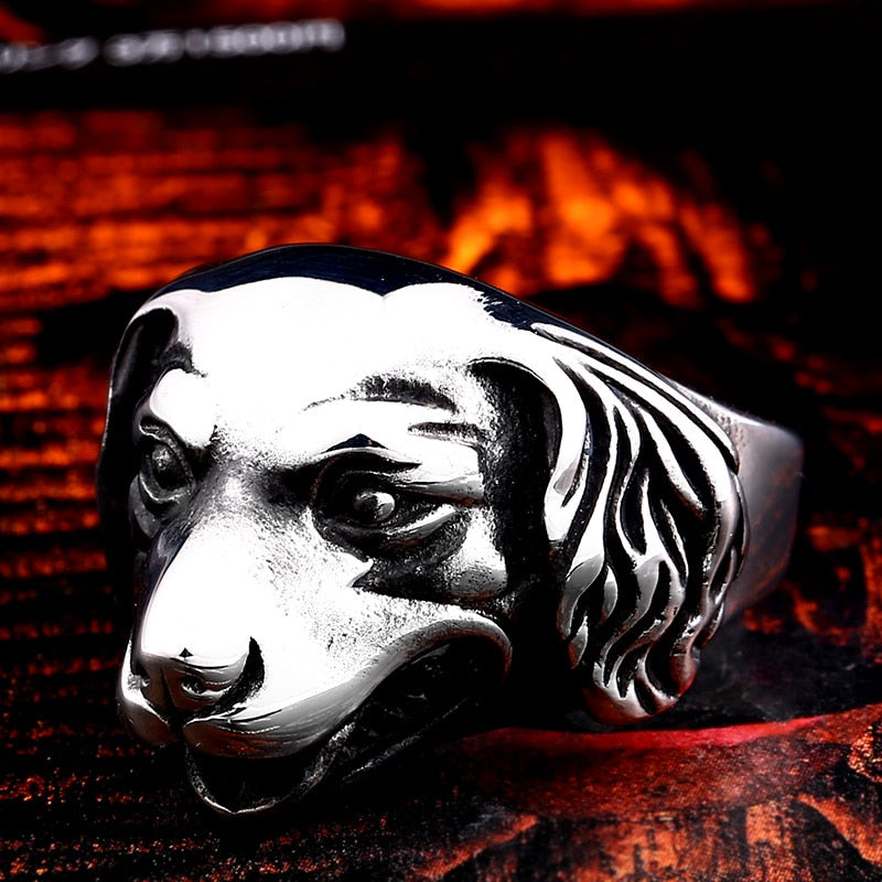 Stainless Steel fashion animal golden retriever Sharpei Dog Ring Men Simulation Details Personality Unique Amulet Jewelry