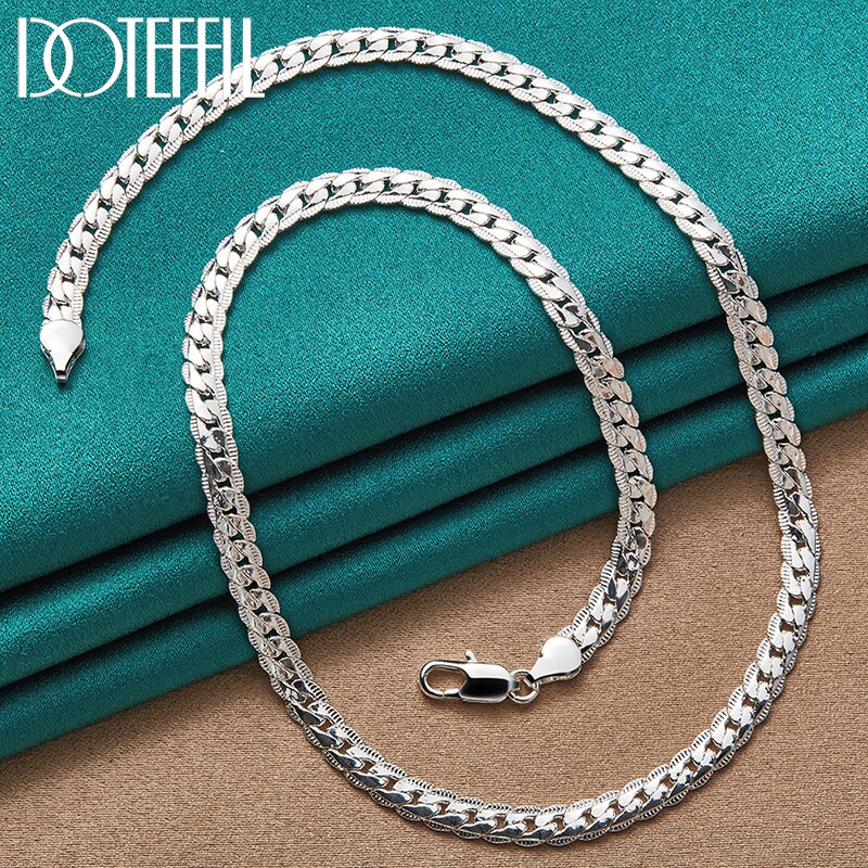 DOTEFFIL 925 Sterling Silver 6mm Side Chain 16/18/20/22/24 Inch Necklace For Woman Men Fashion Wedding Engagement Jewelry Gift