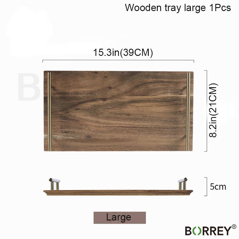 BORREY Wood Steak Plate Square Acacia Wood Food Serving Plate Japanese Sushi Wood Tray Plate Tea Tray Kitchen Wooden Dinnerware