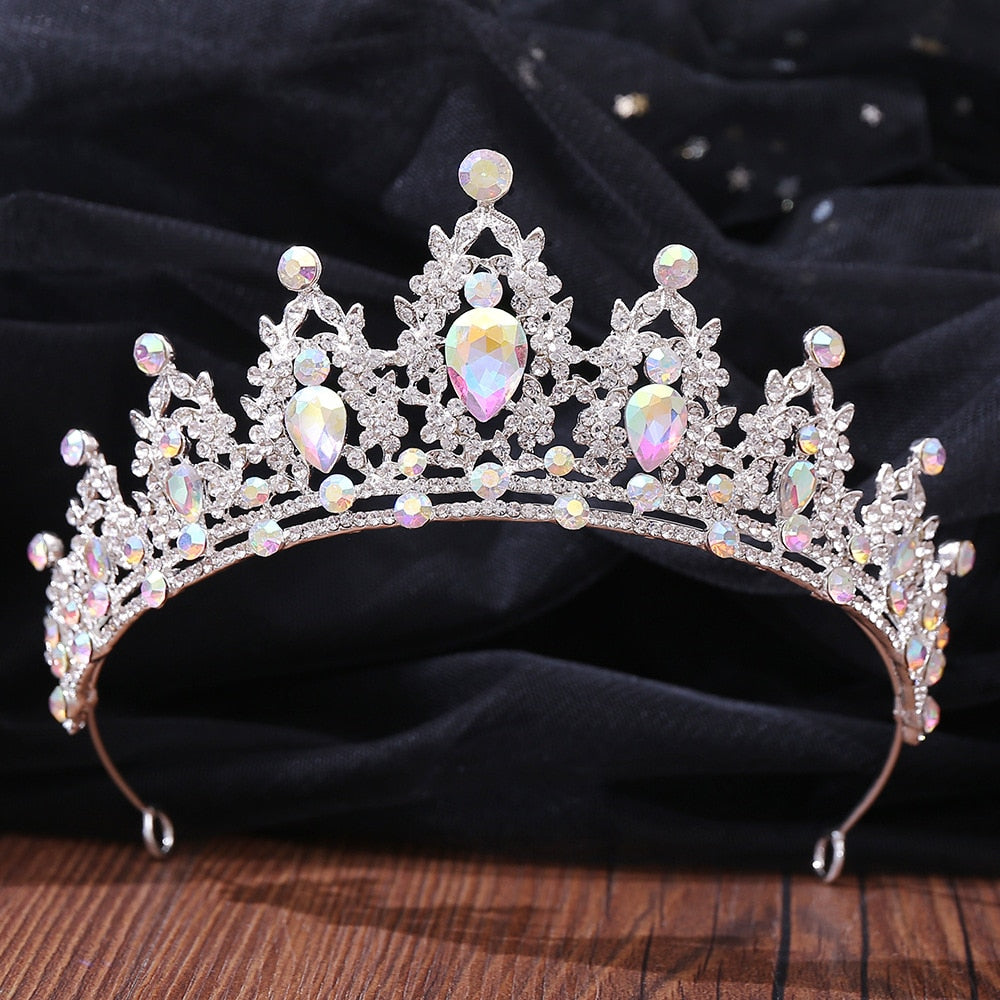 Baroque Luxury Rhinestone Beads Bridal Crown Tiaras Silver Color Crystal Diadem Tiaras Bride Headbands Wedding Hair Accessories