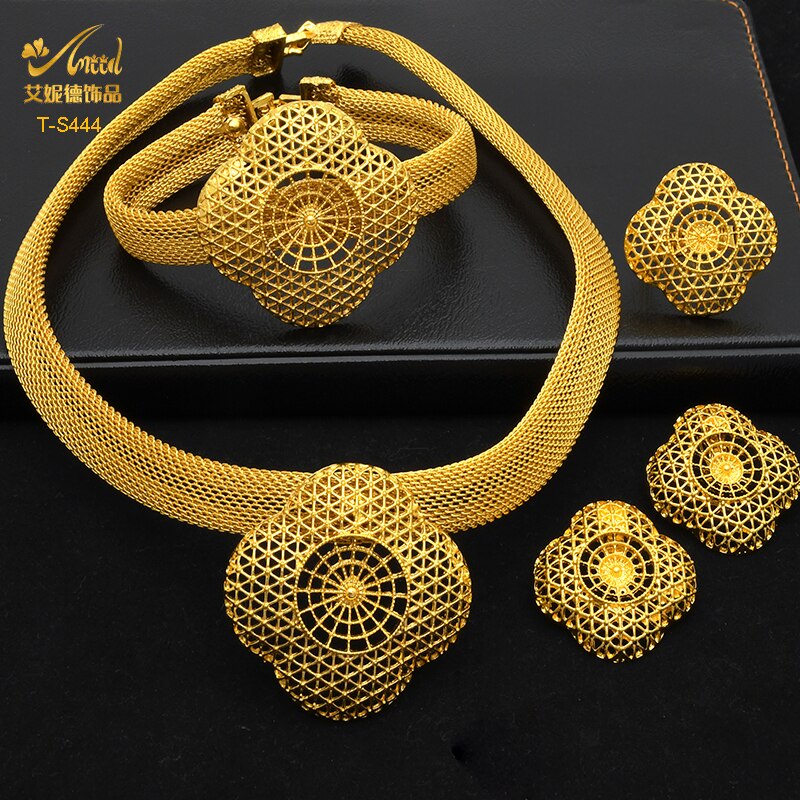 ANIID Ethiopian Gold Plated Jewelry Set For Women Bridal Dubai Jewellery Wedding Brazilian Eritrean African Earring Necklace Set