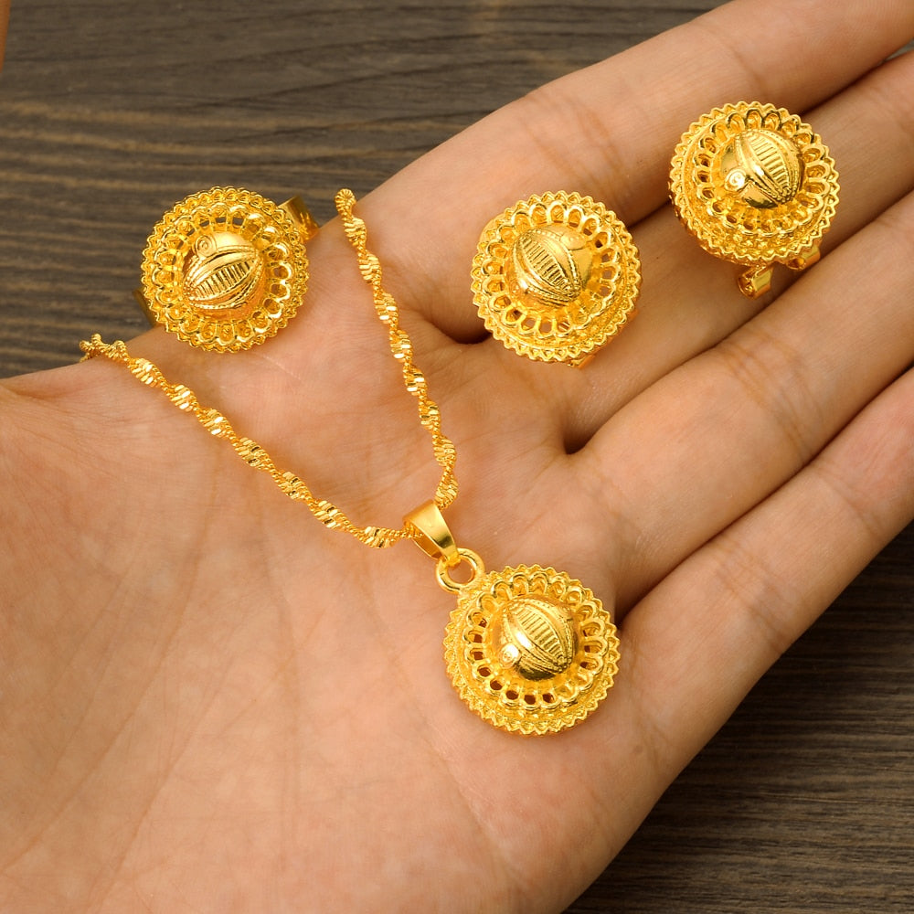 24K Gold Color Ethiopian Traditiona Newest Item Jewelry Sets  Ethiopia Eritrea Sets For Women's Habesha Wedding Party Gifts