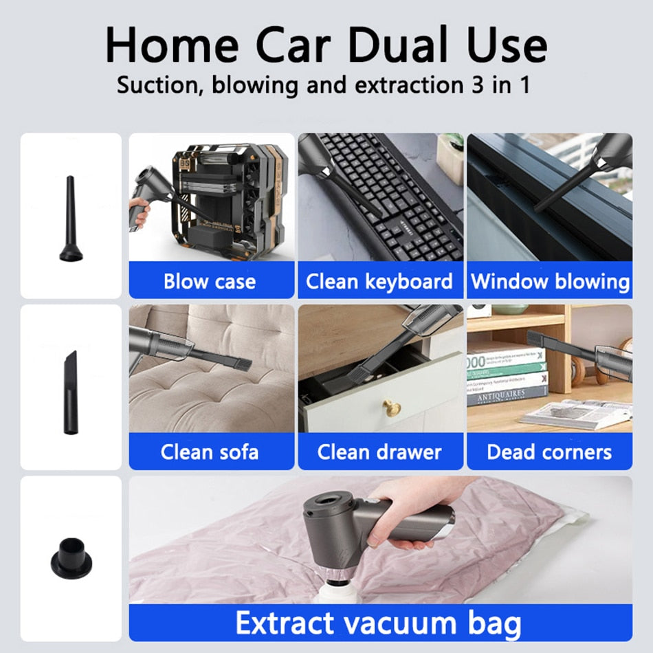 120000Pa Car Vacuum Cleaner Wireless Portable Cleaning Robot Mini Household Outdoor Blower for Dust Collector Keyboard Cleaning