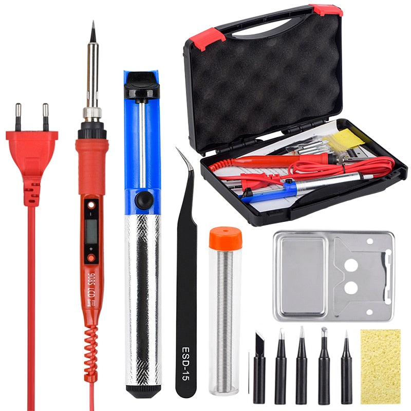 JCD Soldering iron kit adjustable temperature 220V 80W LCD solder welding tools Ceramic heater soldering tips Desoldering Pump