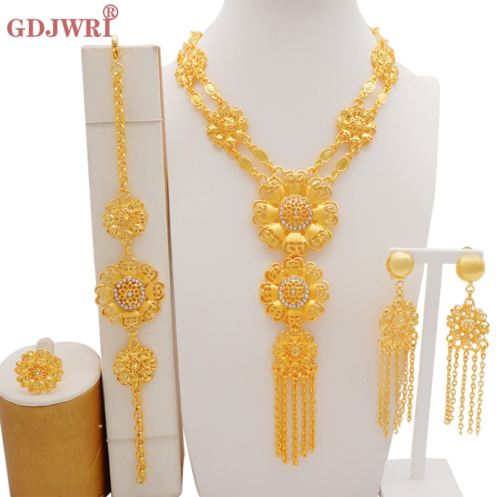 Fashion Dubai Gold Color Luxury Ethiopian Irregular Jewelry Sets African India Wedding Necklace Earrings Set For Women Party