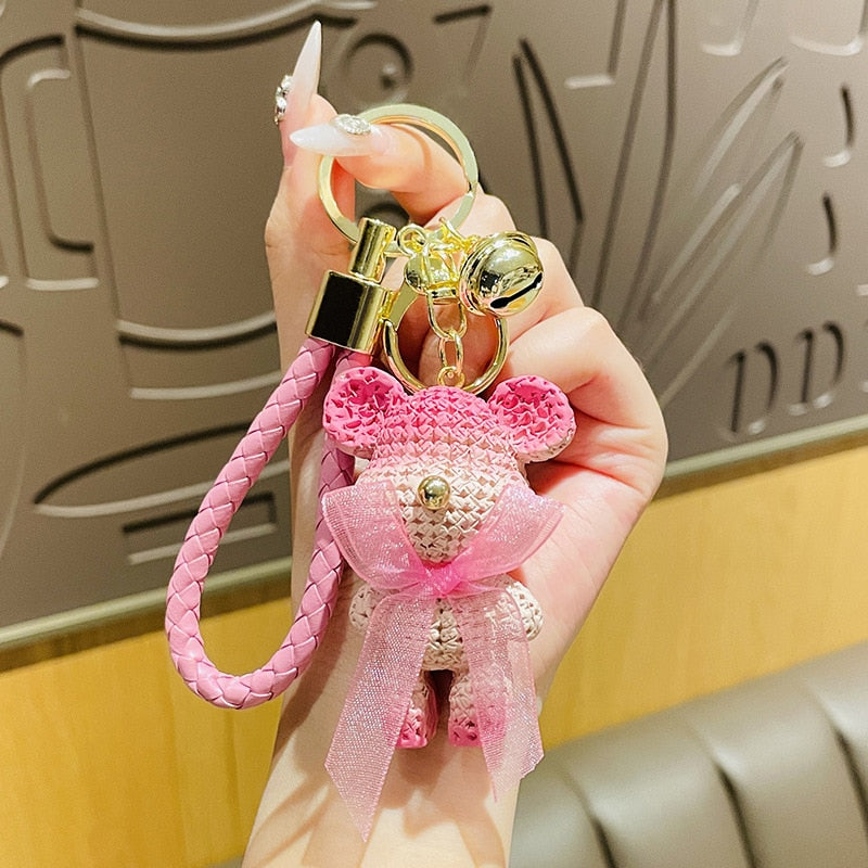 Cute Resin Keychain Charm Tie The Bear Pendant For Women Bag Car KeyRing Mobile Phone Fine Jewelry Accessories Kids Girl Gift