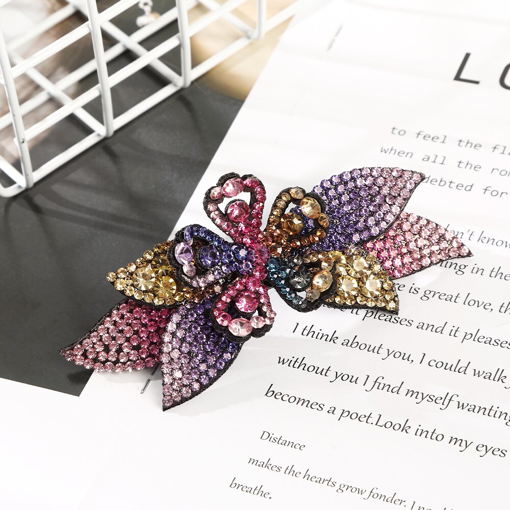 AWAYTR Crystal Flower Barrettes Hair Clips for Women Vintage Rhinestone Hairpins Headwear Girls Hair Accessories Jewelry Clips