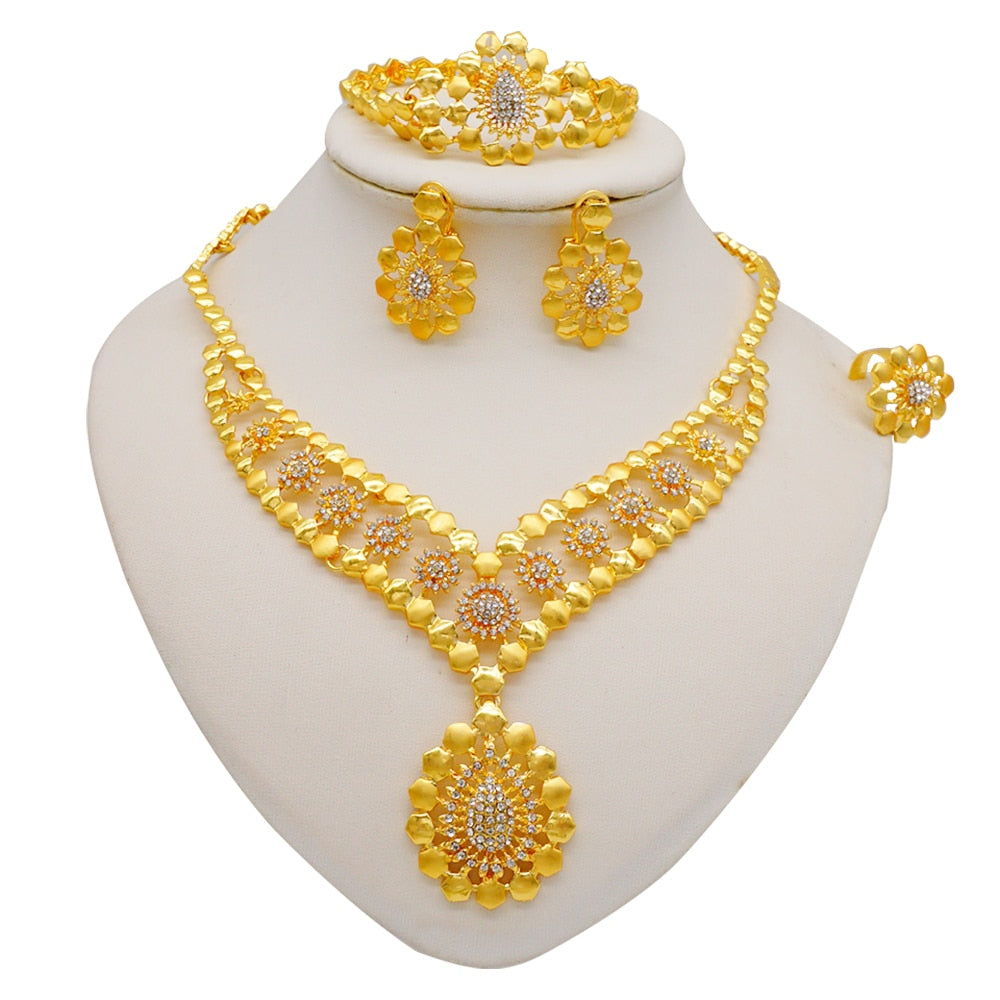 Ethiopian Rope Chain Jewelry Set For Women Ethnic Style Pendant Necklace Bracelet Earring Ring Wedding jewelry sets