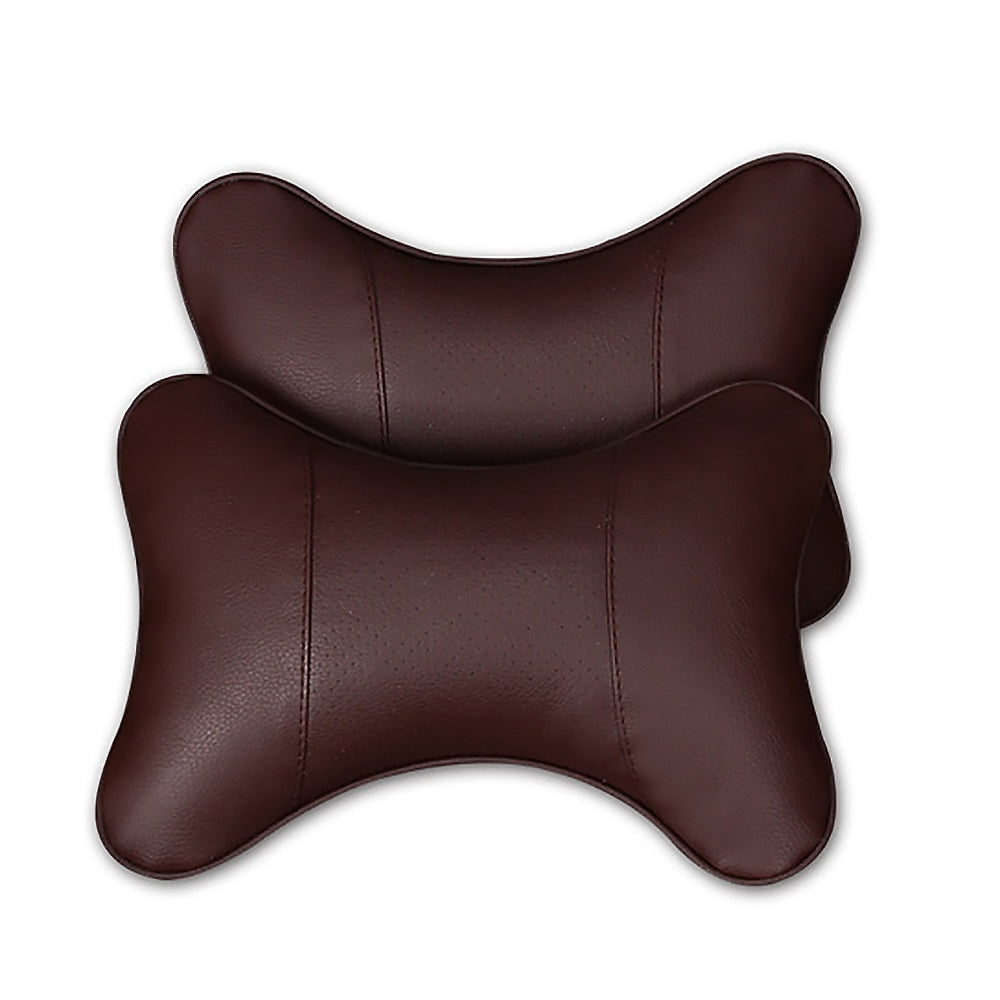 2pcs Car Neck Pillow  Double-sided PU Leather Perforating Design Hole-digging Car Headrest pillow Auto Safety Accessories