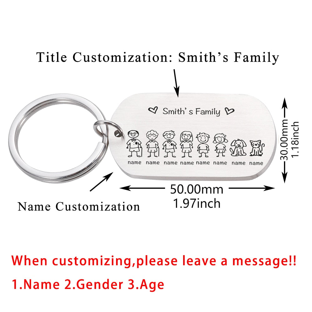 Love Cute Keychain Engraved Family Gifts for Parents Children Present Keyring Bag Charm Families Member Gift Key Chain