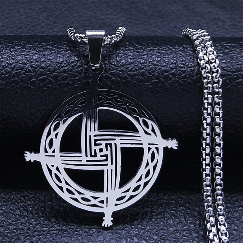 Witchcraft Stainless Steel Witch Knot Pendant Necklace for Women Man Silver Color Wicca Chain Necklaces Jewelry nudo de bruja