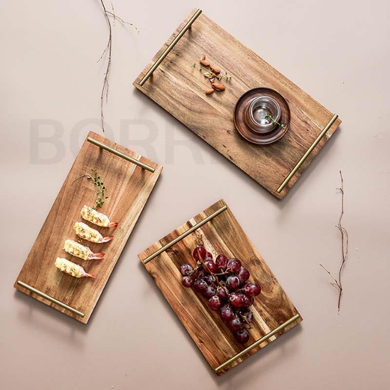 BORREY Wood Steak Plate Square Acacia Wood Food Serving Plate Japanese Sushi Wood Tray Plate Tea Tray Kitchen Wooden Dinnerware