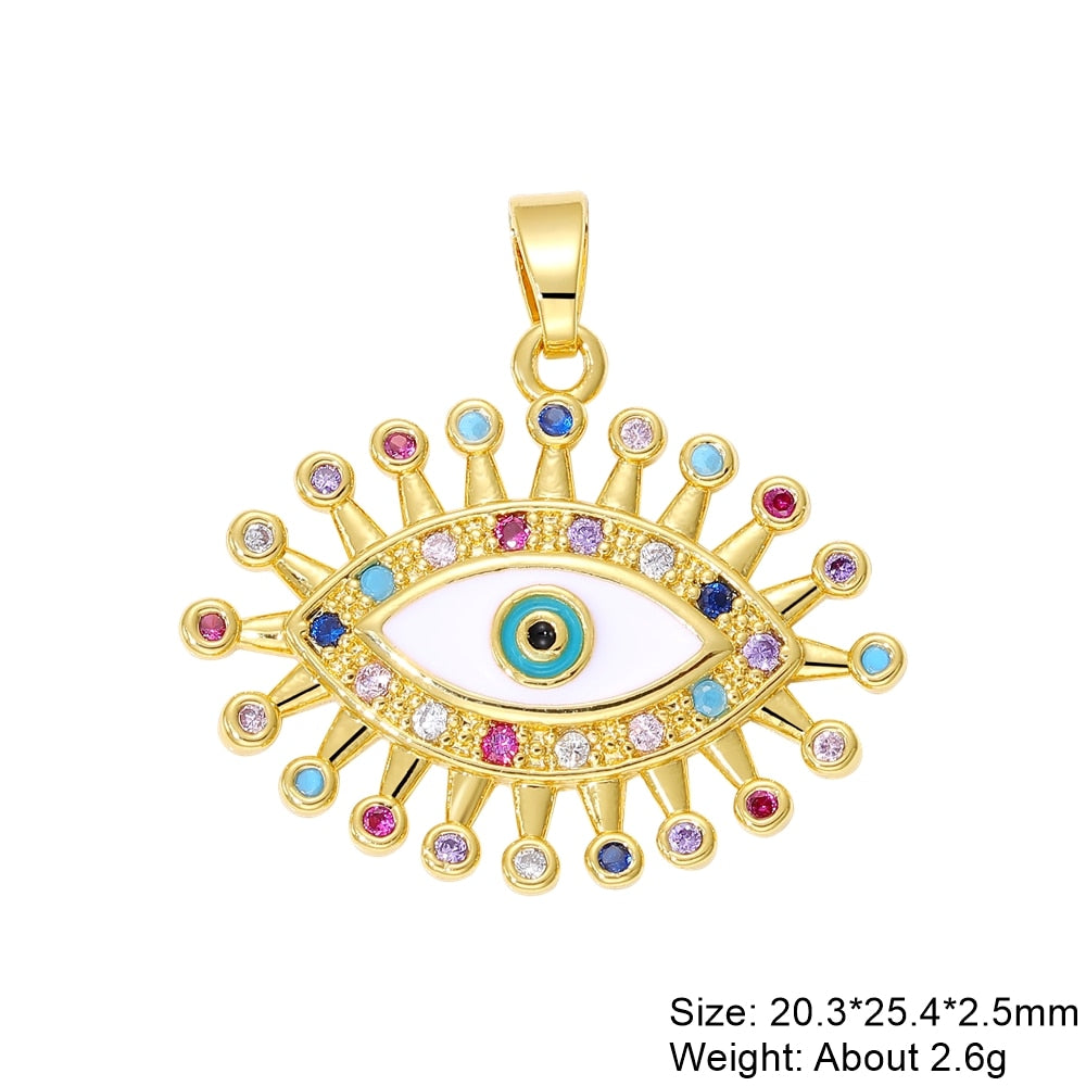 Juya DIY Luxury Multicolor Cubic Zirconia Enamel Greek Evil Eye Charms For Handmade Women Fashion Pendant Turkish Jewelry Making