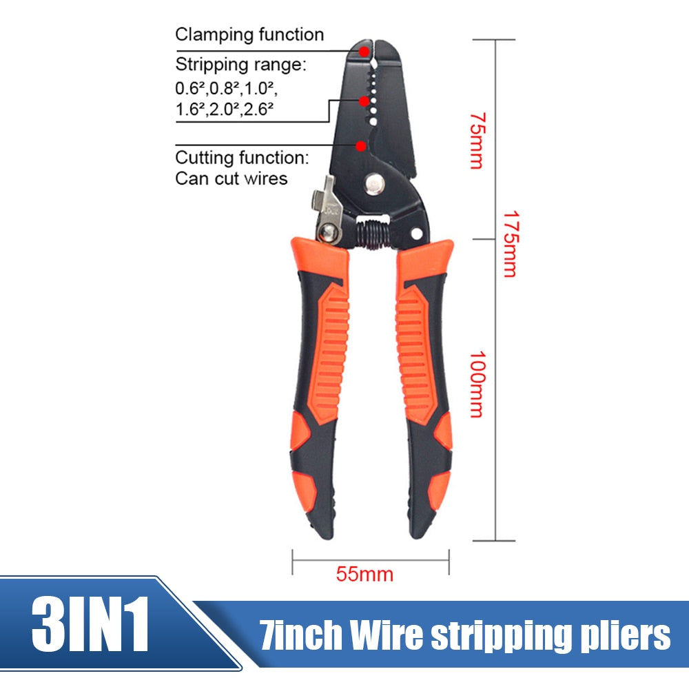 185mm Stripping Crimping Pliers Wire Stripper Multi Functional Ring Crimpper Electrician Peeling Network Cable Stripper Tools