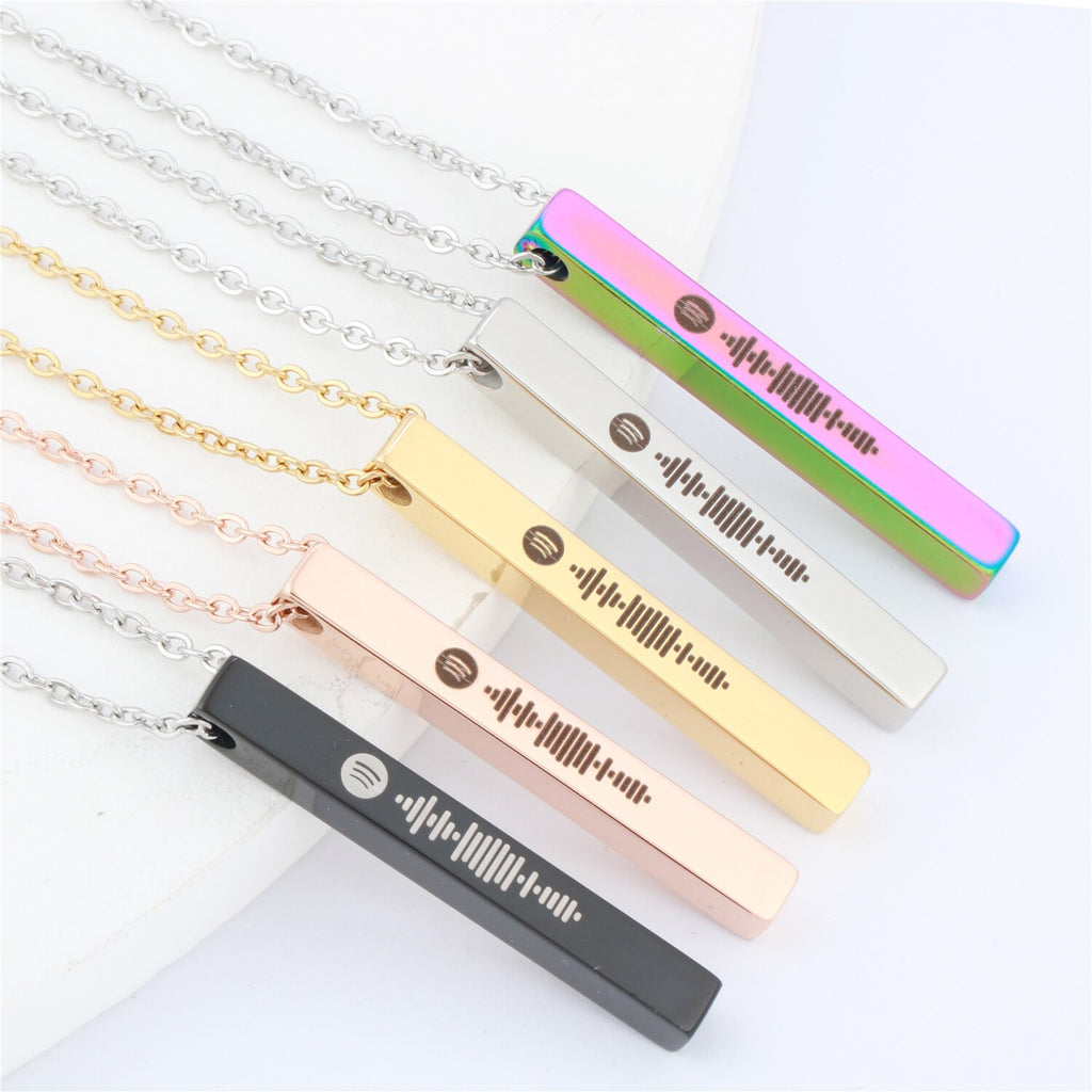 Personalized Music Spotify Code Necklace Men and Women Stainless Steel Laser Engraved Bar Necklace