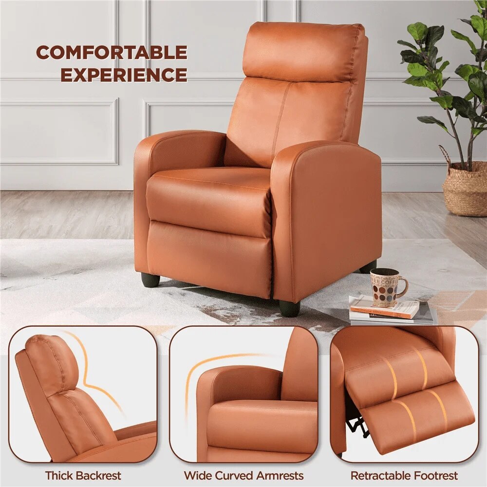 Faux Leather Push Back Theater Recliner, Tan