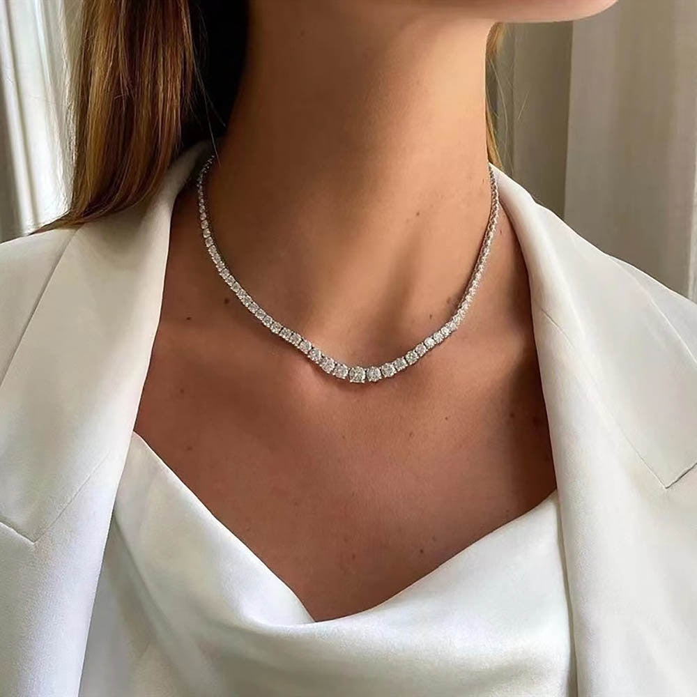 Moissanite Tennis Necklace for Women 925 Sterling Silver Plated Gold 3-5mm Size Gradient Diamond Necklace With Gra Certificates