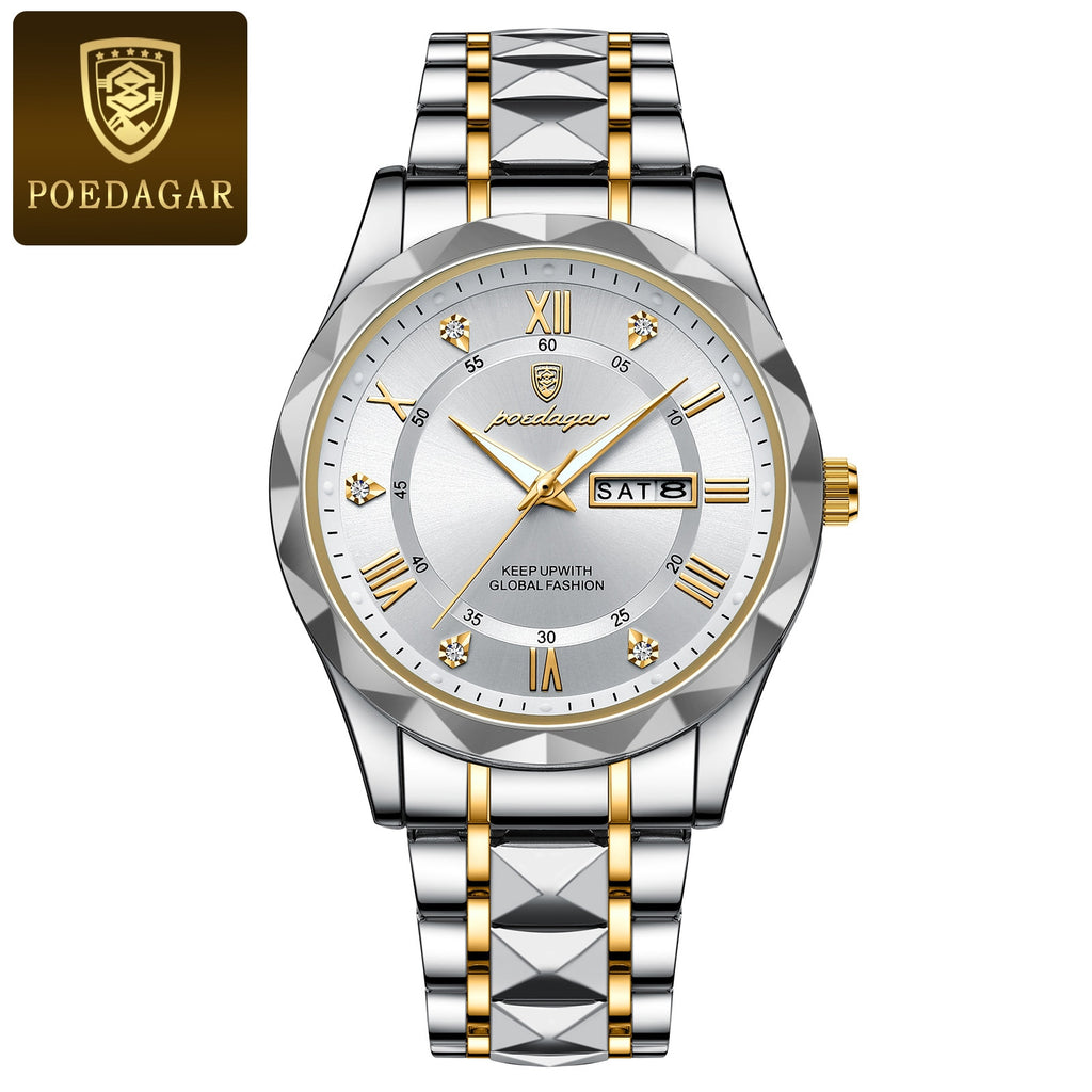 POEDAGAR Top Brand Luxury Man Wristwatch Waterproof Luminous Date Week Men Watches Stainless Steel Quartz Men's Watch Male reloj