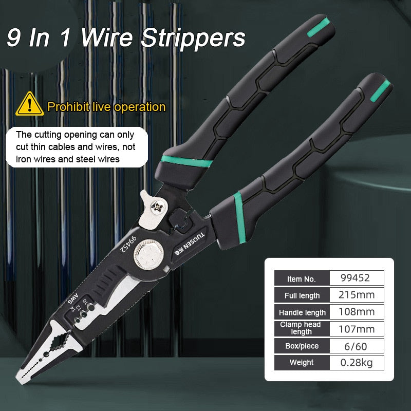 9 In 1 Hand Tool Crimping Tool Sharp-nosed Peeling Pliers Electrician Special Tool Multi-function Wire Stripper Cutter Pliers