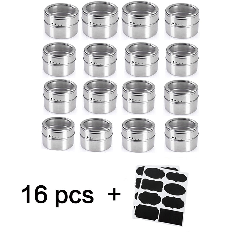 Magnetic Spice Jar Stainless Steel Seasoning Pot Set Household Condiment Bottle Magnetic Tank Rack with Stickers Kitchen Tools