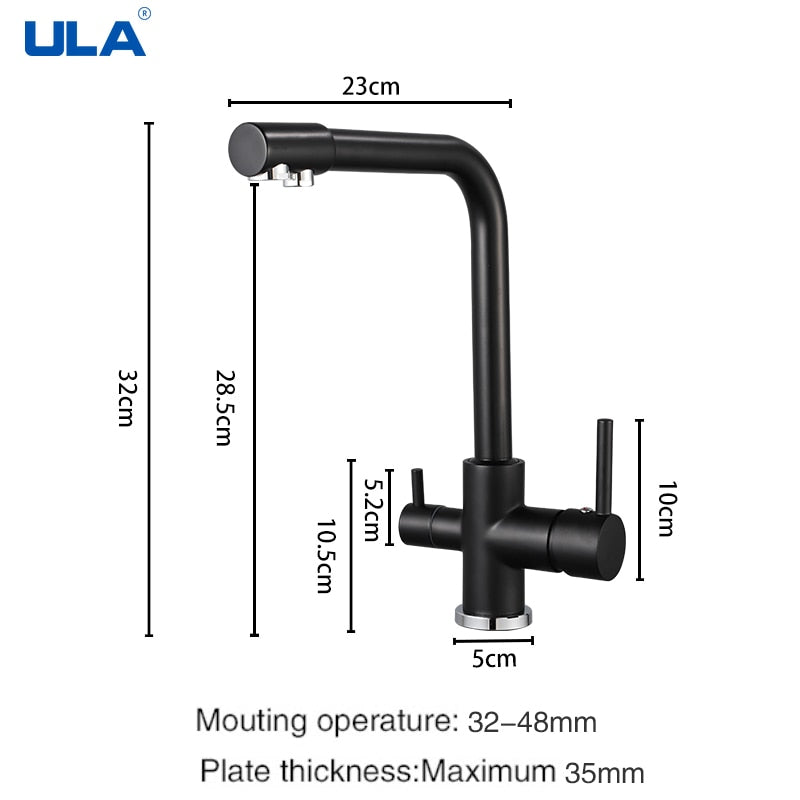 ULA Filtered Kitchen Faucets Gold Black Brass Purifier Faucet Dual Sprayer Drinking Water Faucet Tap Nozzle Sink Mixer Tap