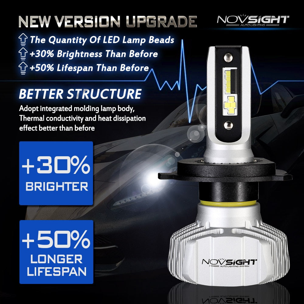 NOVSIGHT Car Headlight H4 Hi/Lo Beam LED H7 H1 H3 H8 H9 H11 H13 9005 9006 9007 50W 10000lm 6500K Auto Headlamp Fog Light Bulbs